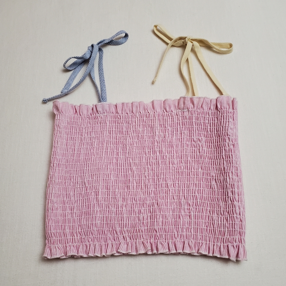 If She Loves Bohemian Vibes Pink Pin Stripe Smocked Tank Top Size M Classic Boho